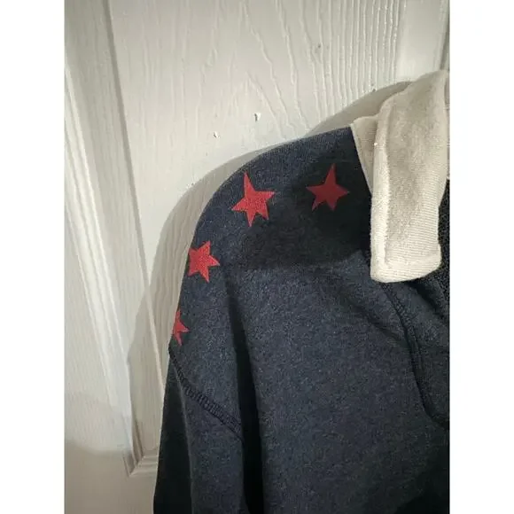 Sundry Vintage Terry Popover Polo Sweatshirt Blue Stars Size Medium - Picture 5 of 10